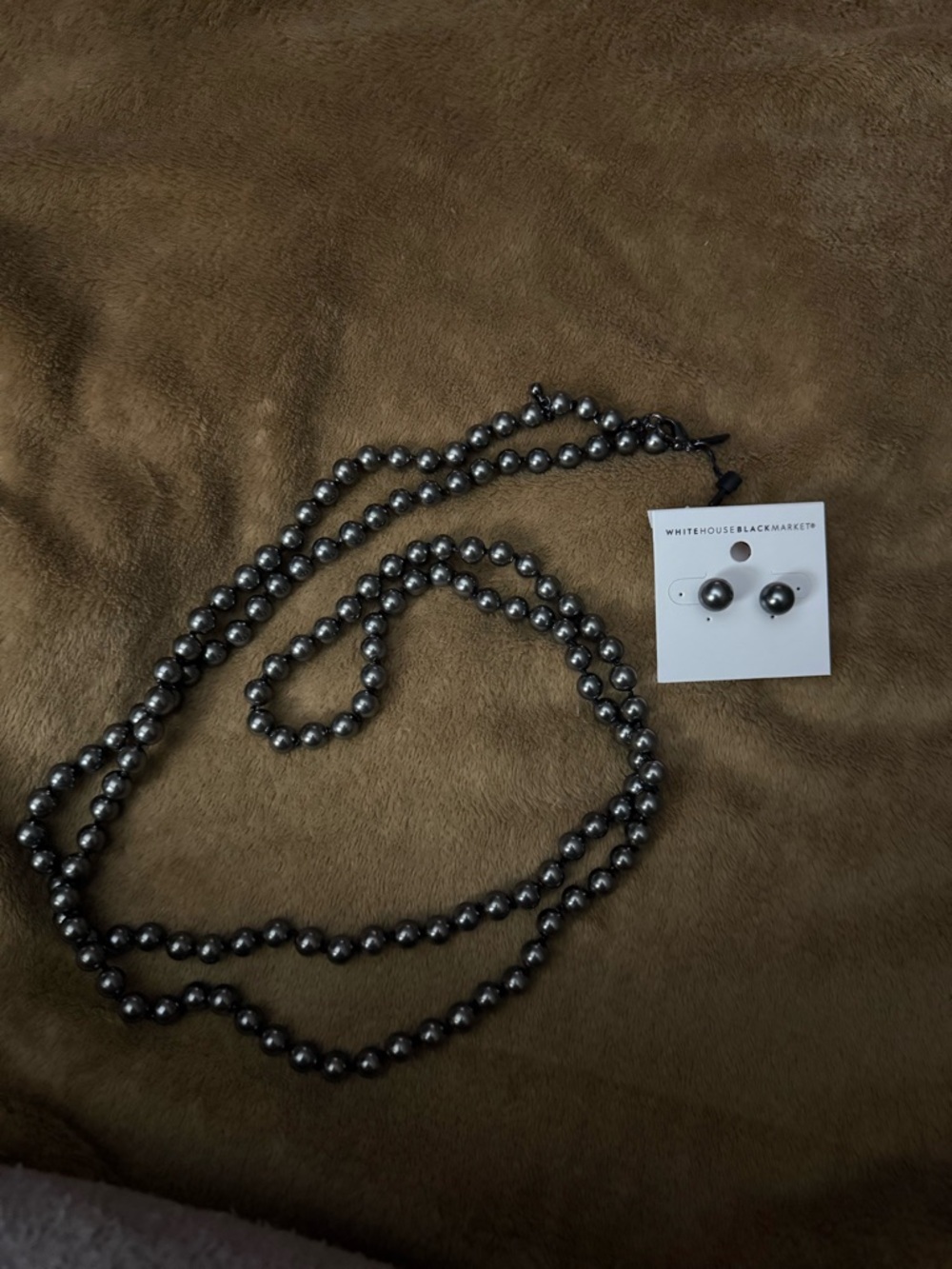 White House Black Market Gunmetal Bead Necklace and Stud Earrings Set
